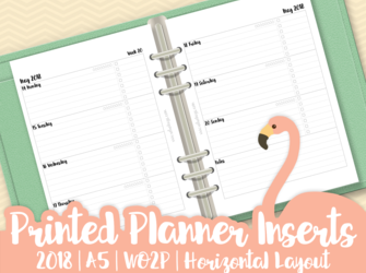 Planner Inserts | 2018 | A5 | WO2P (Week On Two Pages) | Horizontal Layout