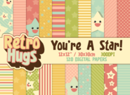 Retro Hugs | Digital Paper Pack | You're A Star!